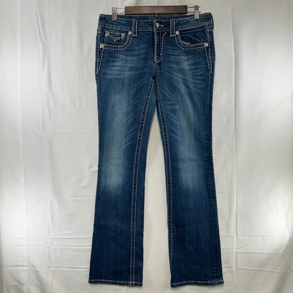 Miss Me Bootcut Jeans Womens 31 Dark Blue Rhinestone Embellished JW5161B4